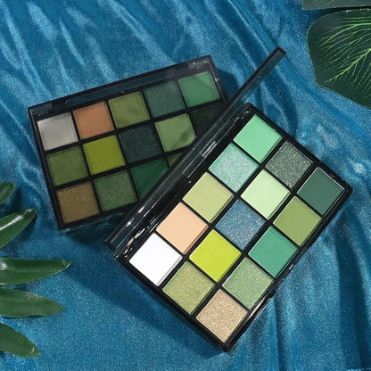 Smokey Green Eye Shadow Makeup Palette,15 Colors Bright Forest Emerald Dark Green Shimmer Matte Makeup Pallet,Long Lasting Waterproof for Daily and Halloween